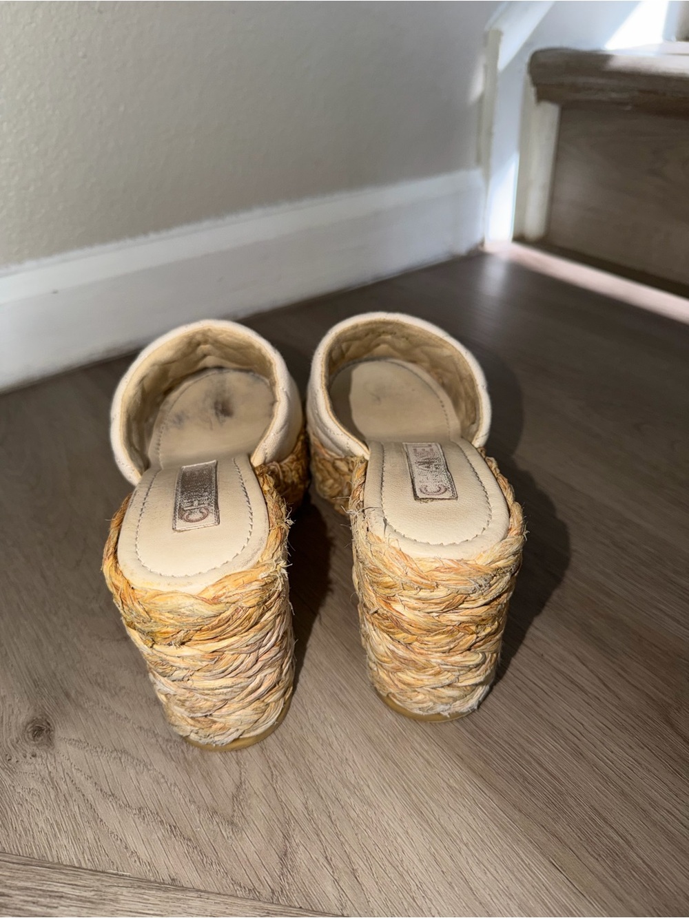 CHANEL Cream Quilted Espadrille Wedge Slide with Gold CC - Picture 3 of 16